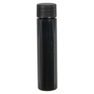 1 oz. Black PET Slim Cylindrical Bottle with 20/410 Black Ribbed Cap with F217 Liner