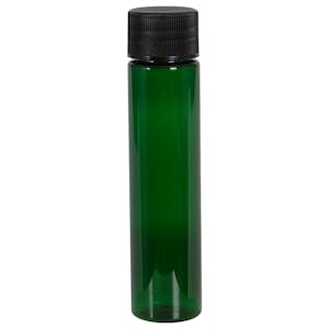 1 oz. Green PET Slim Cylindrical Bottle with 20/410 Black Ribbed Cap with F217 Liner