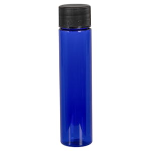 1 oz. Cobalt Blue PET Slim Cylindrical Bottle with 20/410 Black Ribbed Cap with F217 Liner