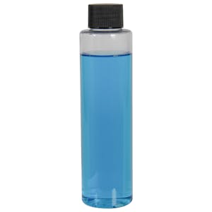 4 oz. Clear PET Slim Cylindrical Bottle with 24/410 Black Ribbed Cap with F217 Liner