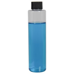 6 oz. Clear PET Slim Cylindrical Bottle with 24/410 Black Ribbed Cap with F217 Liner