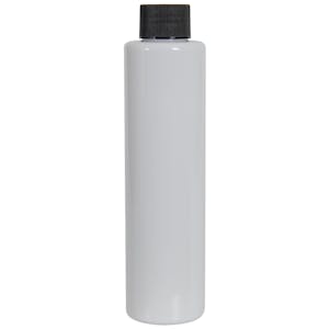 6 oz. White PET Slim Cylindrical Bottle with 24/410 Black Ribbed Cap with F217 Liner