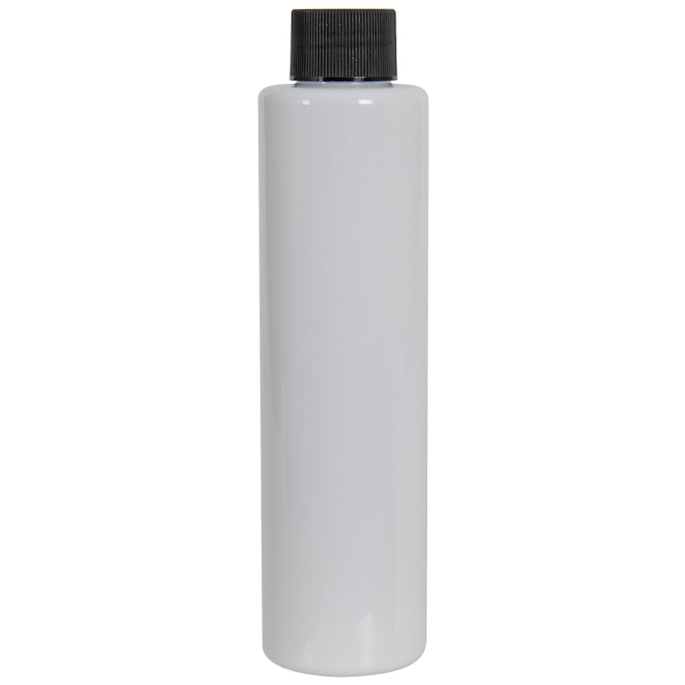 6 oz. White PET Slim Cylindrical Bottle with 24/410 Black Ribbed Cap with F217 Liner