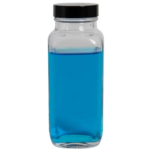 8 oz. Wide Mouth French Square Glass Bottle with 43/400 Phenolic Cap with Pulp & Vinyl Liner