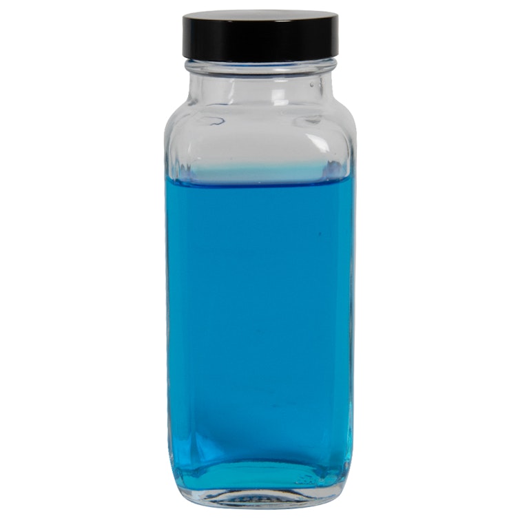 8 oz. Wide Mouth French Square Glass Bottle with 43/400 Phenolic Cap with Pulp & Vinyl Liner
