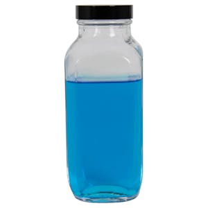 16 oz. Wide Mouth French Square Glass Bottle with 48/400 Phenolic Cap with Pulp & Vinyl Liner