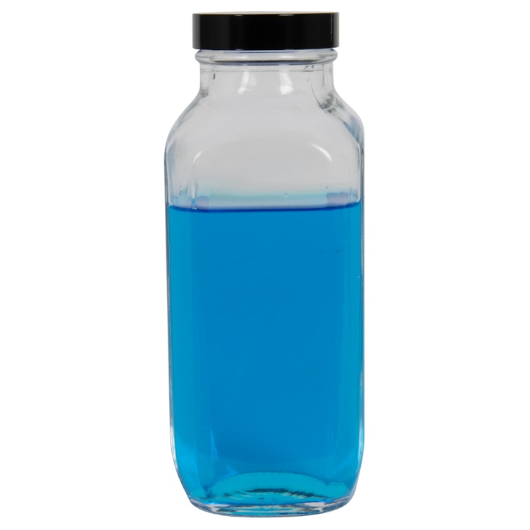 16 oz. Wide Mouth French Square Glass Bottle with 48/400 Phenolic Cap with Pulp & Vinyl Liner