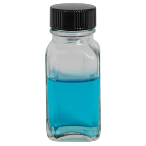 1 oz. Wide Mouth French Square Glass Bottle with 24/400 Phenolic Taperseal Cap with LDPE Liner