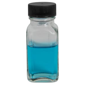 1 oz. Wide Mouth French Square Glass Bottle with 24/400 Black Ribbed Cap with F217 Liner