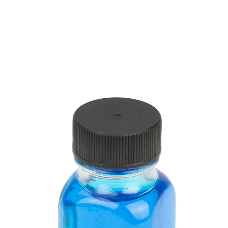 1 oz. Wide Mouth French Square Glass Bottle with 24/400 Black Ribbed Cap with F217 Liner