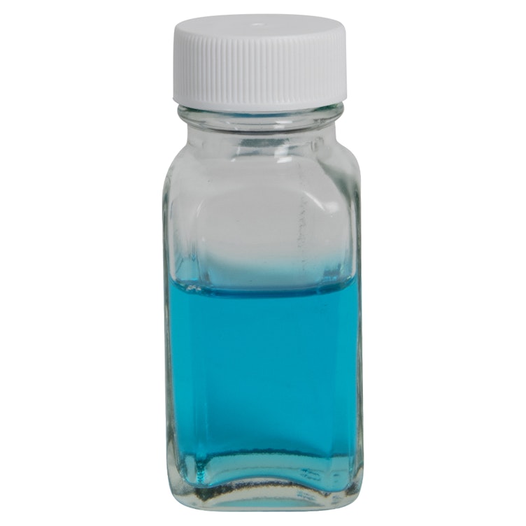 1 oz. Wide Mouth French Square Glass Bottle with 24/400 White Ribbed Cap with F217 Liner