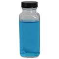 4 oz. Wide Mouth French Square Glass Bottle with 33/400 Black Ribbed Cap with F217 Liner