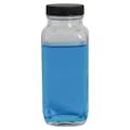 8 oz. Wide Mouth French Square Glass Bottle with 43/400 Black Ribbed Cap with F217 Liner