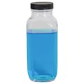 16 oz. Wide Mouth French Square Glass Bottle with 48/400 Black Ribbed Cap with F217 Liner