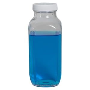 16 oz. Wide Mouth French Square Glass Bottle with 48/400 White Ribbed Cap with F217 Liner
