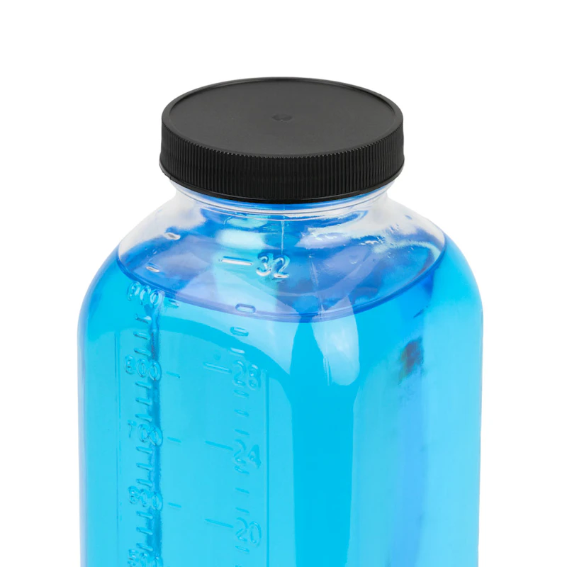 32 oz. Wide Mouth French Square Glass Bottle with 58/400 Black Ribbed Cap with F217 Liner
