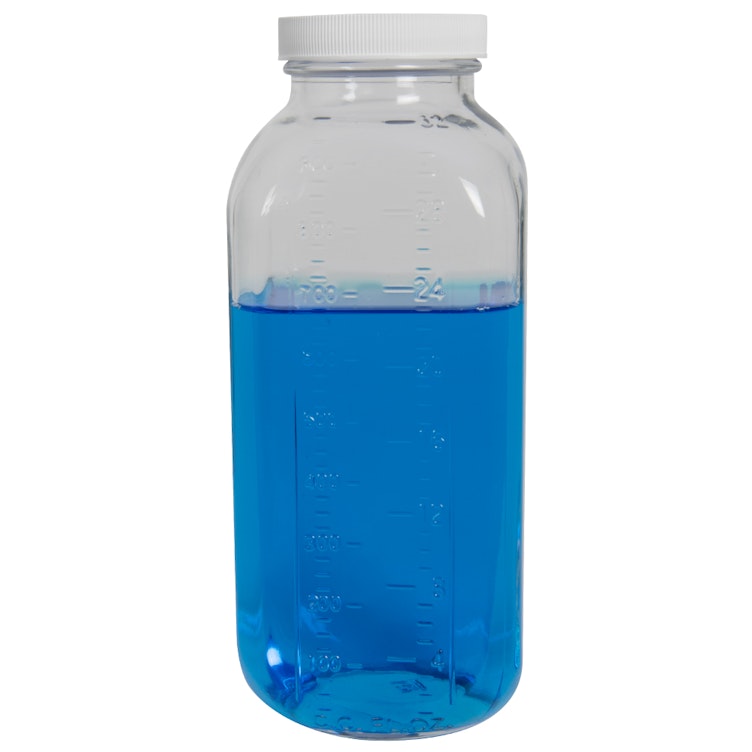 32 oz. Wide Mouth French Square Glass Bottle with 58/400 White Ribbed Cap with F217 Liner