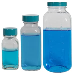 Glass WM French Square Bottles with Melamine Cap with F217 & PTFE Liner