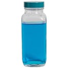 8 oz. Wide Mouth French Square Glass Bottle with 43/400 Green Melamine Cap with F217 & PTFE Liner