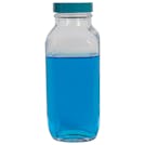 16 oz. Wide Mouth French Square Glass Bottle with 48/400 Green Melamine Cap with F217 & PTFE Liner