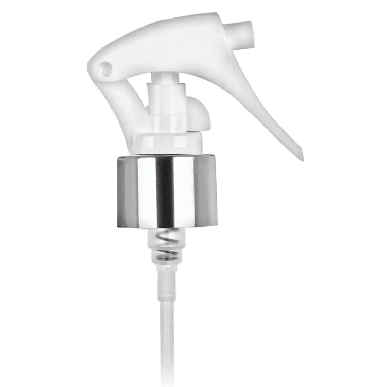 24/410 Silver/White Mini Trigger Sprayer with 7-3/4" Dip Tube & Locking Ship Clip