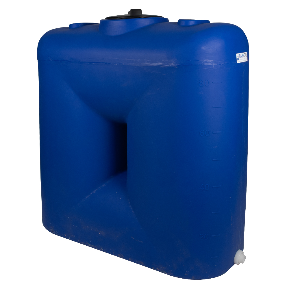 200 Gallon Blue LLDPE Tamco® Rectangular Dual-Barrel Doorway Tank