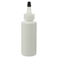 6 oz. White HDPE Cylindrical Sample Bottle with 24/410 Natural Yorker Dispensing Cap with Regular Black Tip