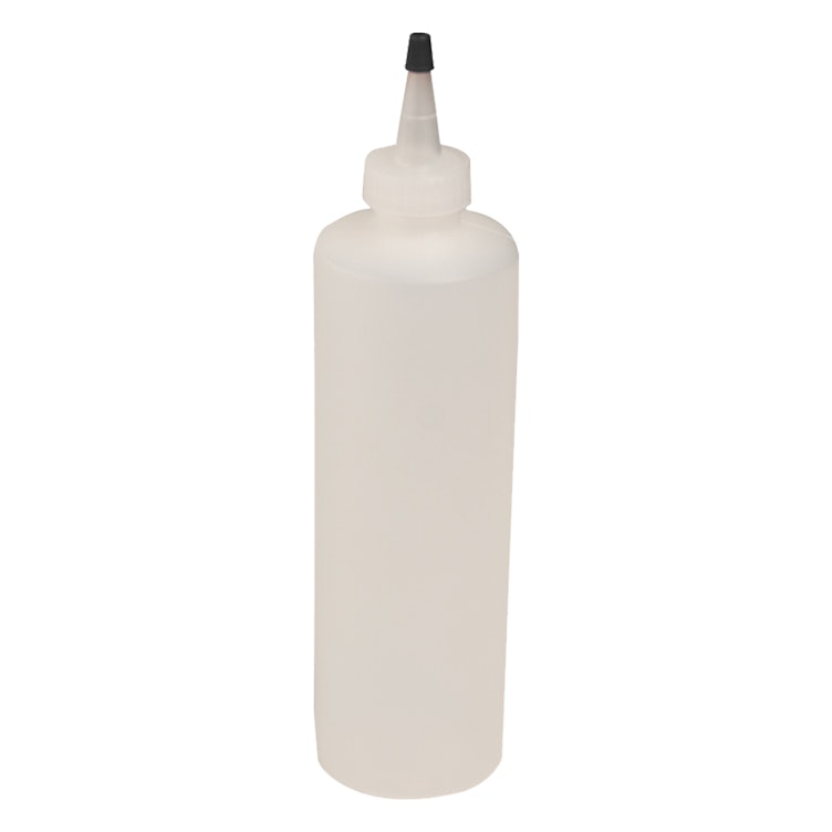16 oz. Natural HDPE Cylindrical Sample Bottle with 24/410 Natural Yorker Dispensing Cap with Regular Black Tip