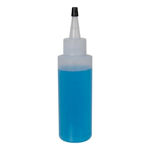 4 oz. Natural LDPE Cylindrical Bottle with 24/410 Natural Yorker Dispensing Cap with Regular Black Tip