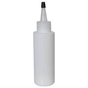4 oz. White LDPE Cylindrical Bottle with 24/410 Natural Yorker Dispensing Cap with Regular Black Tip