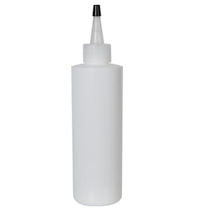 8 oz. White LDPE Cylindrical Bottle with 24/410 Natural Yorker Dispensing Cap with Regular Black Tip
