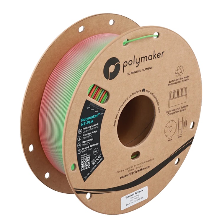 1.75mm Dia. Rainbow (Gradient Red to Blue) Polymaker™ HT-PLA High-Temperature 3D Printing Filament