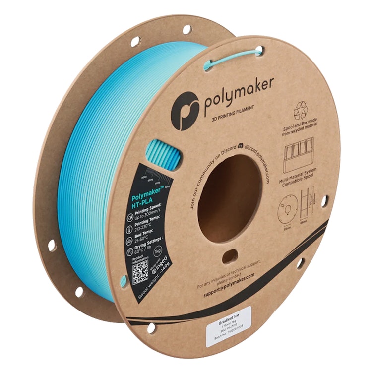 1.75mm Dia. Ice (Light Blue to Dark Blue) Polymaker™ HT-PLA High-Temperature 3D Printing Filament