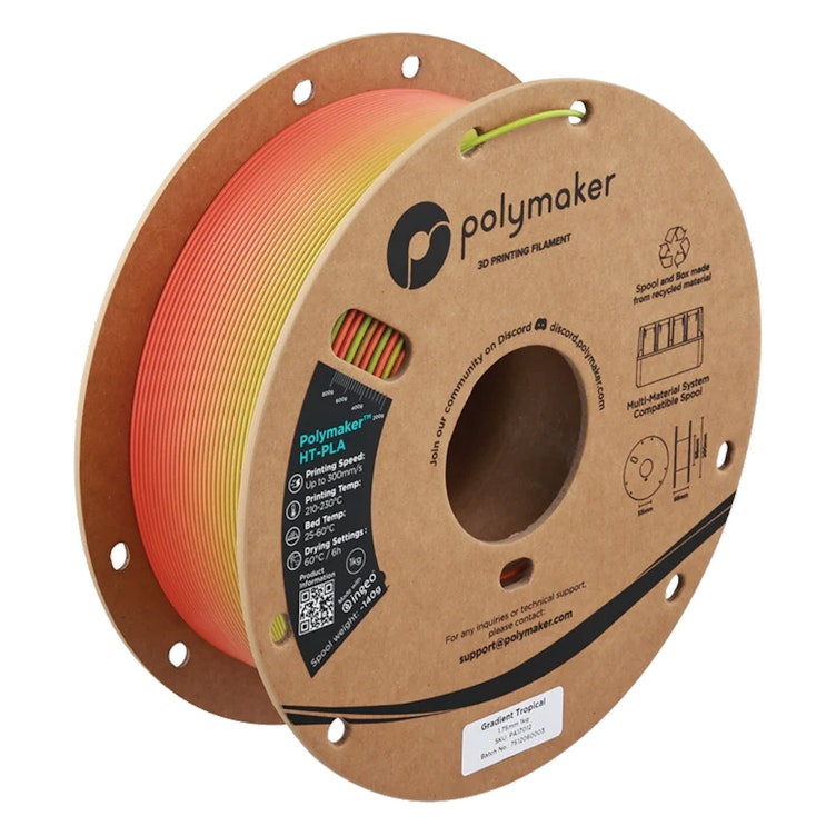 1.75mm Dia. Tropical (Gradient Red to Green) Polymaker™ HT-PLA High-Temperature 3D Printing Filament