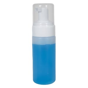 120mL Natural HDPE Foaming-Style Cylinder Bottle with 43mm White Polypropylene Dispensing Foaming Pump & Clear Overcap
