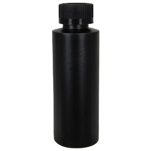 4 oz. Black HDPE Cylindrical Sample Bottle with 24/400 Black Ribbed CRC Cap with F217 Liner