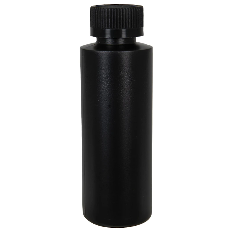 4 oz. Black HDPE Cylindrical Sample Bottle with 24/400 Black Ribbed Child-Resistant Cap (CRC) with F217 Liner