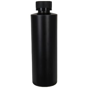 8 oz. Black HDPE Cylindrical Sample Bottle with 24/400 Black Ribbed CRC Cap with F217 Liner