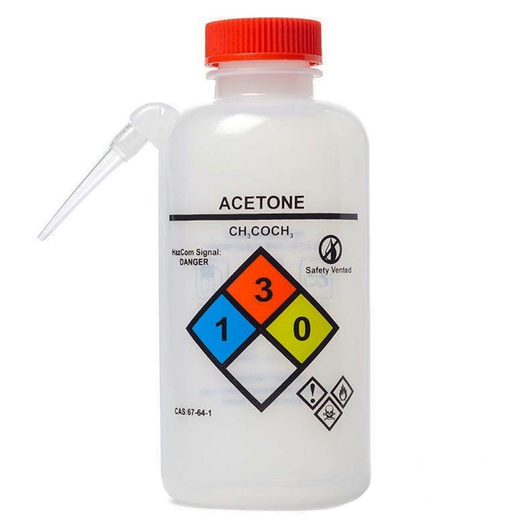500mL Acetone UniSafe™ Unitary Wash Bottle with Red Cap