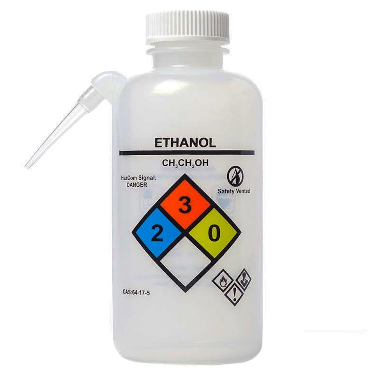 500mL Ethanol UniSafe™ Unitary Wash Bottle with White Cap
