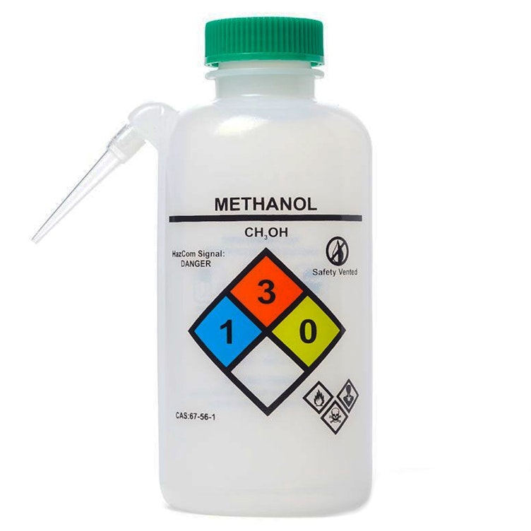 500mL Methanol UniSafe™ Unitary Wash Bottle with Green Cap