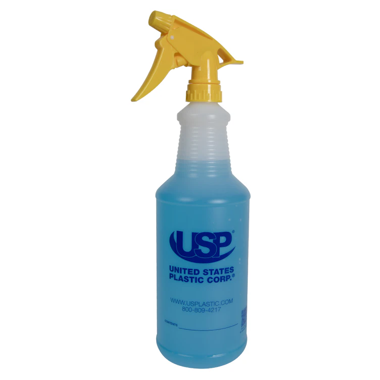 32 oz. Natural HDPE USP Premium Graduated Carafe Spray Bottle with 28/400 Yellow Model 300ES™ Trigger Sprayer
