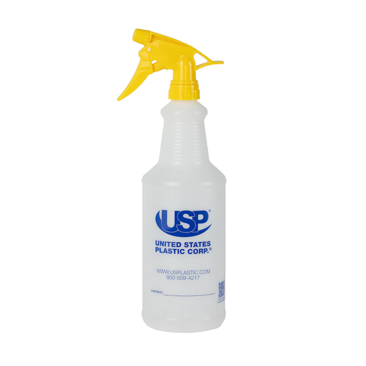32 oz. Natural HDPE USP Premium Graduated Carafe Spray Bottle with 28/400 Yellow Model 300ES™ Trigger Sprayer
