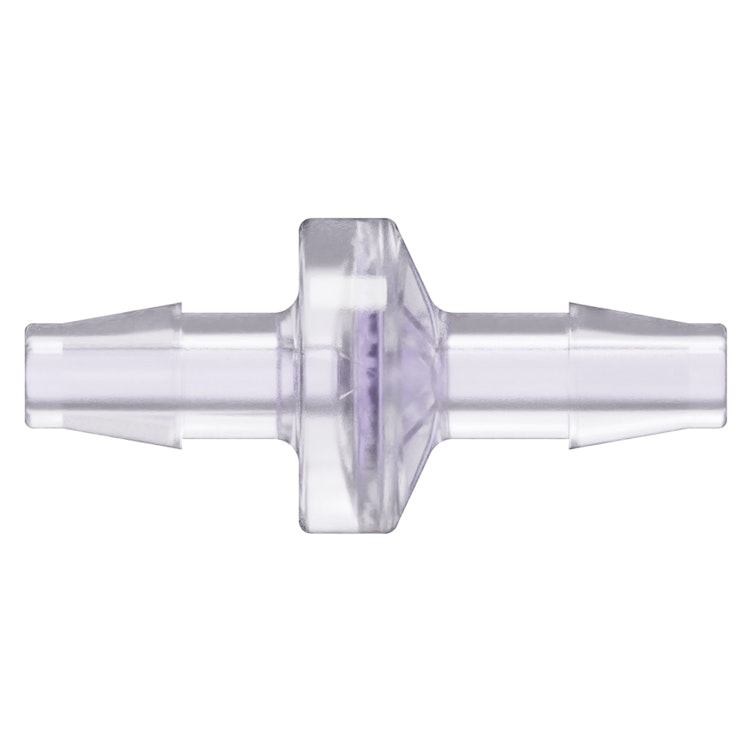 1/4" Hose Barb x 1/4" Hose Barb Gamma Stable Natural Polycarbonate Standard Check Valve with Silicone Diaphragm