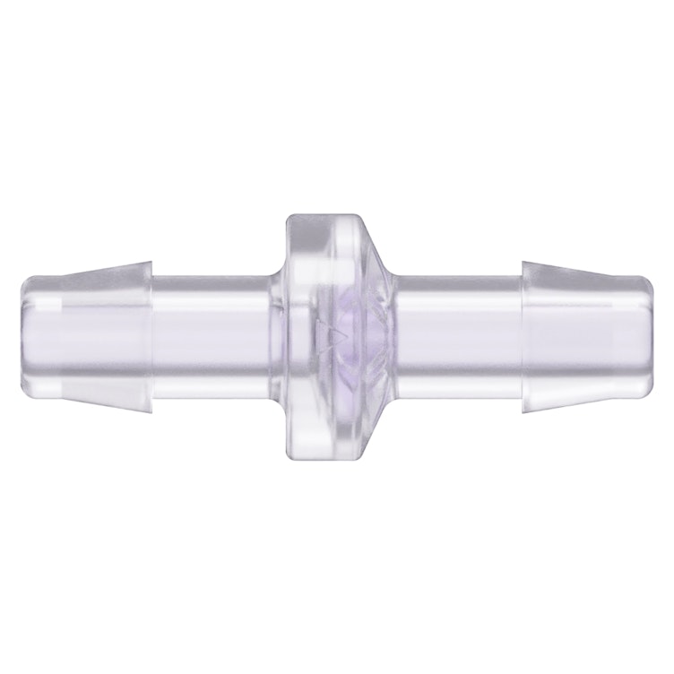 3/8" Hose Barb x 3/8" Hose Barb Gamma Stable Natural Polycarbonate Standard Check Valve with Silicone Diaphragm