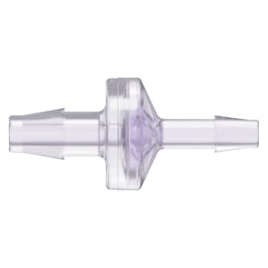 1/4" Hose Barb x 3/16" Hose Barb Gamma Stable Natural Polycarbonate Reducing Check Valve with Silicone Diaphragm