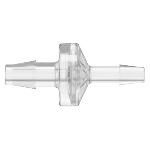 1/4" Hose Barb x 3/16" Hose Barb Natural Polycarbonate Reducing Check Valve with Viton™ Diaphragm