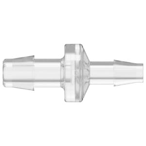 3/8" Hose Barb x 1/4" Hose Barb Natural Polycarbonate Reducing Check Valve with Viton™ Diaphragm