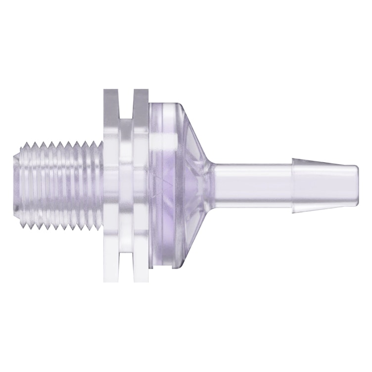 1/8"-27 MNPT x 3/16" Hose Barb Gamma Stable Natural Polycarbonate Threaded Check Valve with Silicone Diaphragm