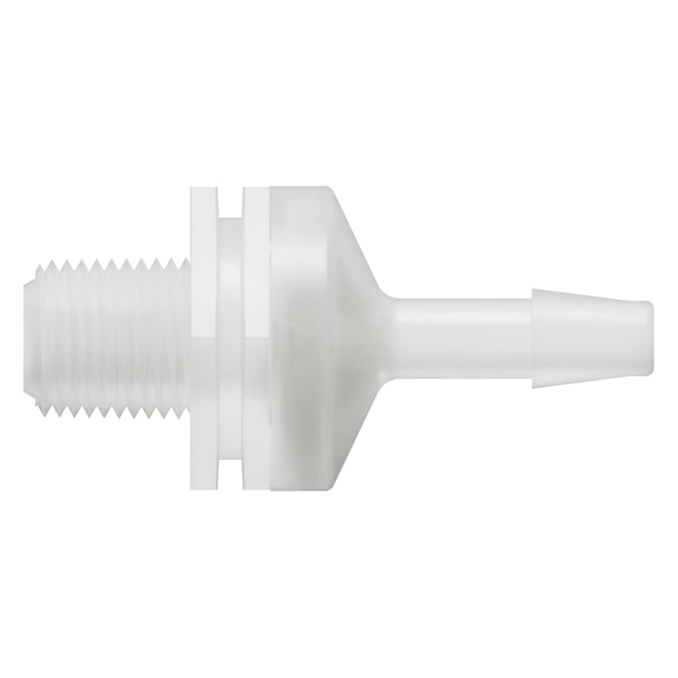 1/8"-27 MNPT x 3/16" Hose Barb Natural Kynar® Threaded Check Valve with Viton™ Diaphragm
